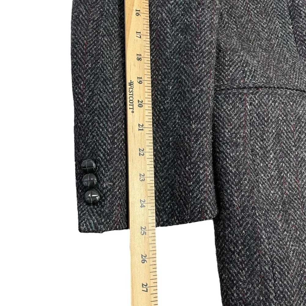 Harris Tweed Blazer Mens Size 40R Gray Red Line Slim Fit Sport Jacket
